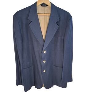 Ellis Sport Coat Blazer Light Blue Made in USA Size 43 R 100% Linen Work Wear